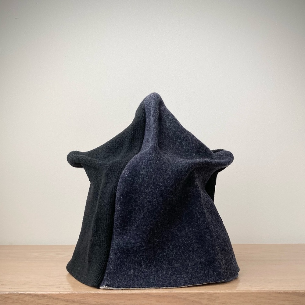 artist japanese boro 100% merino wool sweater hat patchwork cloche blue black - Picture 6 of 8